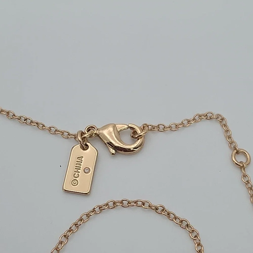 Vtg COACH Necklace Open Circle Crystal Pendant Rose Gold Plate‎ Round Link 18